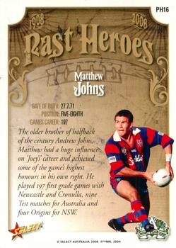 2008 NRL Centenary - Past Heroes #PH16 Matthew Johns Back